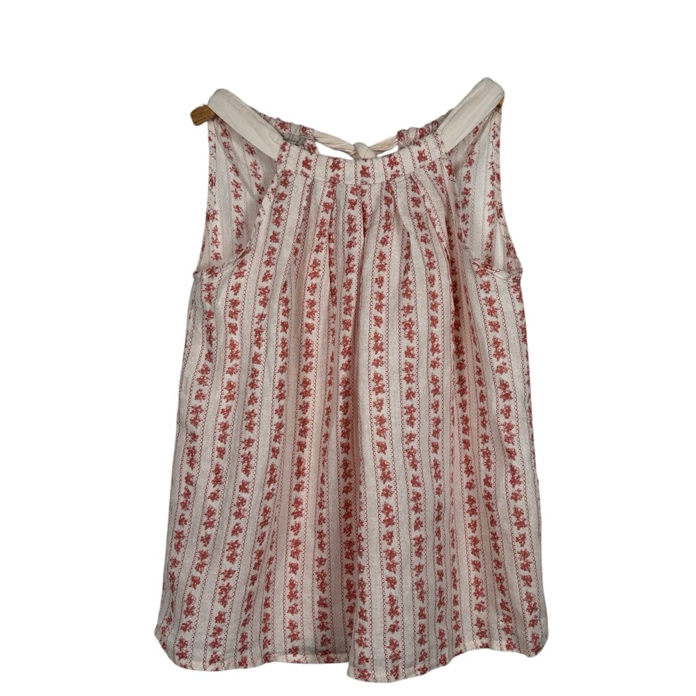 Bellambia Italy Stripe Floral Linen Flowy Tank Top Sleeveless Blouse Womens L